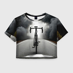 Футболка 3D укороченная женская Шоссейный велосипед в черном дыму, цвет: 3D-принт
