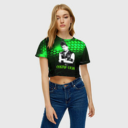 Футболка 3D укороченная женская Сектор газа зеленый текстурный фон, цвет: 3D-принт — фото 2