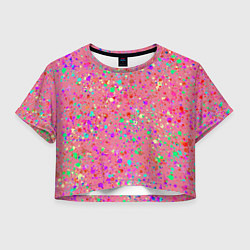 Футболка 3D укороченная женская Розовый с разноцветными брызгами, цвет: 3D-принт