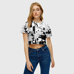 Футболка 3D укороченная женская Чёрно-белый светлая абстракция, цвет: 3D-принт — фото 2