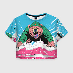 Футболка 3D укороченная женская Хищный русский медведь, цвет: 3D-принт