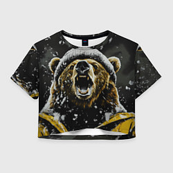 Футболка 3D укороченная женская Злой большой медведь зимой, цвет: 3D-принт