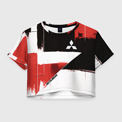 Футболка 3D укороченная женская Митсубиси логотип, цвет: 3D-принт