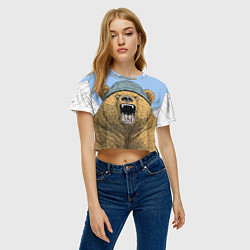 Футболка 3D укороченная женская Злой орущий медведь, цвет: 3D-принт — фото 2