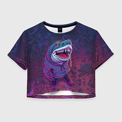Футболка 3D укороченная женская Акула в балахоне, цвет: 3D-принт
