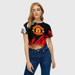 Футболка 3D укороченная женская Манчестер юнайтед краски текстура, цвет: 3D-принт — фото 2