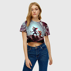 Футболка 3D укороченная женская Том и Джерри в пещере ужасов - хэллоуин, цвет: 3D-принт — фото 2