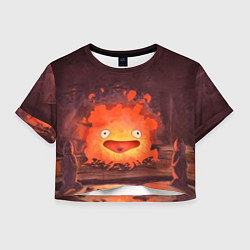 Футболка 3D укороченная женская Кальцифер акварель, цвет: 3D-принт