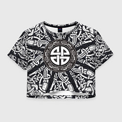 Футболка 3D укороченная женская Узел защиты воинов и кельтские узоры, цвет: 3D-принт
