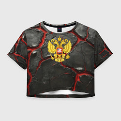 Футболка 3D укороченная женская Герб России черные плиты, цвет: 3D-принт