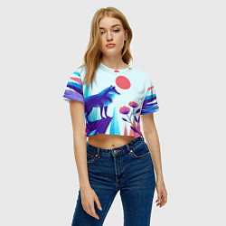 Футболка 3D укороченная женская Волк в долине охраняет цветок, цвет: 3D-принт — фото 2