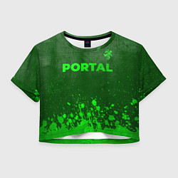 Футболка 3D укороченная женская Portal - green gradient посередине, цвет: 3D-принт