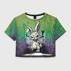 Футболка 3D укороченная женская Безумный кролик хулиган, цвет: 3D-принт