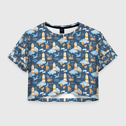 Футболка 3D укороченная женская Маяк в облаках, цвет: 3D-принт