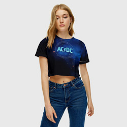 Футболка 3D укороченная женская ACDC логотип на синем фоне, цвет: 3D-принт — фото 2