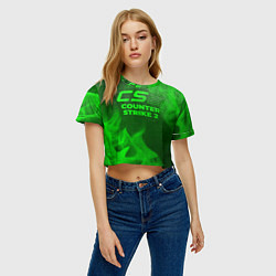 Футболка 3D укороченная женская Counter Strike 2 - green gradient, цвет: 3D-принт — фото 2