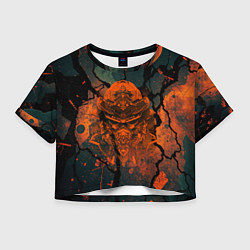 Футболка 3D укороченная женская Шлем кибернетического самурая, цвет: 3D-принт