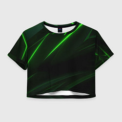 Футболка 3D укороченная женская Зеленая текстура с неоновыми линиями, цвет: 3D-принт