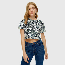 Футболка 3D укороченная женская Чёрно-белый стилизованный цветочный, цвет: 3D-принт — фото 2
