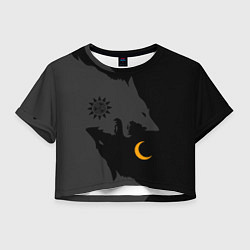 Футболка 3D укороченная женская Мистические волки ночи и дня - тату, цвет: 3D-принт
