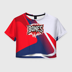 Футболка 3D укороченная женская Bones лого на красной краске, цвет: 3D-принт