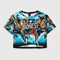 Футболка 3D укороченная женская Bones логотип в стиле стикеров, цвет: 3D-принт