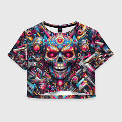 Футболка 3D укороченная женская Art cyber skull - ai art fantasy, цвет: 3D-принт