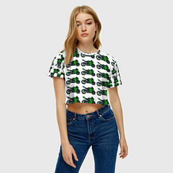Футболка 3D укороченная женская Motorbike green, цвет: 3D-принт — фото 2