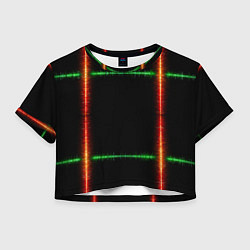 Футболка 3D укороченная женская Color green orange lines, цвет: 3D-принт