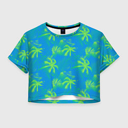 Футболка 3D укороченная женская Palm light green light blue, цвет: 3D-принт
