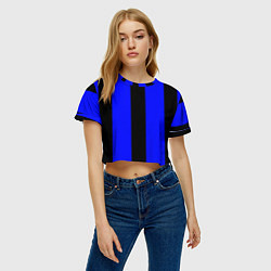 Футболка 3D укороченная женская Color blue black stripes, цвет: 3D-принт — фото 2