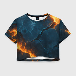 Футболка 3D укороченная женская Разлом плит с огнем, цвет: 3D-принт