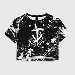 Футболка 3D укороченная женская Doom белые краски штрихи, цвет: 3D-принт