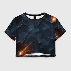 Футболка 3D укороченная женская Камуфляжная текстура с дырами, цвет: 3D-принт