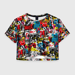 Футболка 3D укороченная женская Граффити коллаж, цвет: 3D-принт