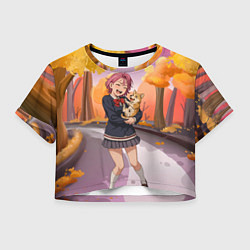 Футболка 3D укороченная женская Сиратори Айра Дандадан с щенком, цвет: 3D-принт