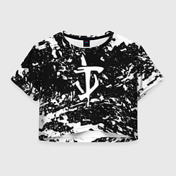 Футболка 3D укороченная женская Doom краски белые штрихи, цвет: 3D-принт