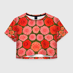 Футболка 3D укороченная женская Цветочная поляна паттерн, цвет: 3D-принт