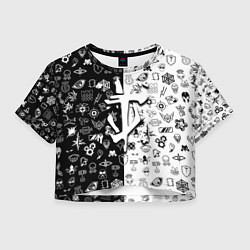 Футболка 3D укороченная женская Doom ачивки паттерн, цвет: 3D-принт