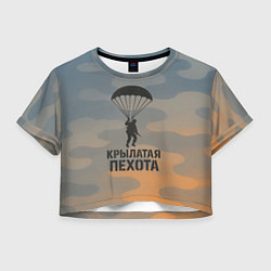 Футболка 3D укороченная женская ВДВ Крылатая пехота, цвет: 3D-принт