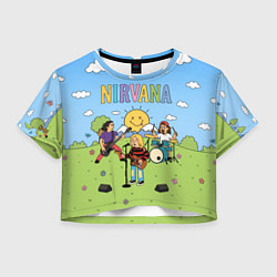 Футболка 3D укороченная женская Nirvana мультяшный стиль на поляне, цвет: 3D-принт