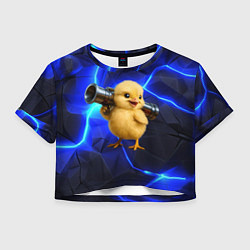 Футболка 3D укороченная женская Цыпленок с базукой, цвет: 3D-принт