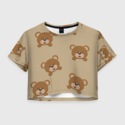 Футболка 3D укороченная женская Медвежьи мордашки на бежевом, цвет: 3D-принт