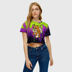 Футболка 3D укороченная женская Кот на унитазе читает газету, цвет: 3D-принт — фото 2