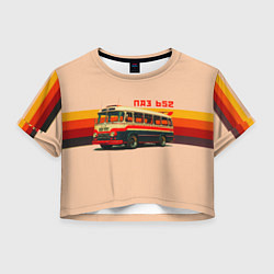 Футболка 3D укороченная женская ПАЗ 652 ретро автобус поп-арт, цвет: 3D-принт