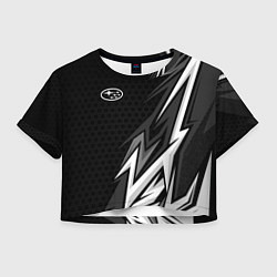 Футболка 3D укороченная женская Subaru - монохромный черный, цвет: 3D-принт