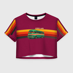 Футболка 3D укороченная женская Ретро автобус КАВЗ-685 поп-арт, цвет: 3D-принт