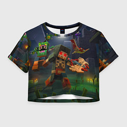 Футболка 3D укороченная женская Майнкрафт - темная ночь, цвет: 3D-принт