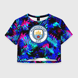Футболка 3D укороченная женская Манчестер сити неоновые тропики, цвет: 3D-принт
