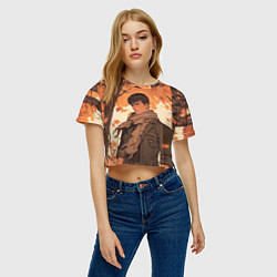 Футболка 3D укороченная женская Берсерк Гатс в клетчатом шарфе, цвет: 3D-принт — фото 2